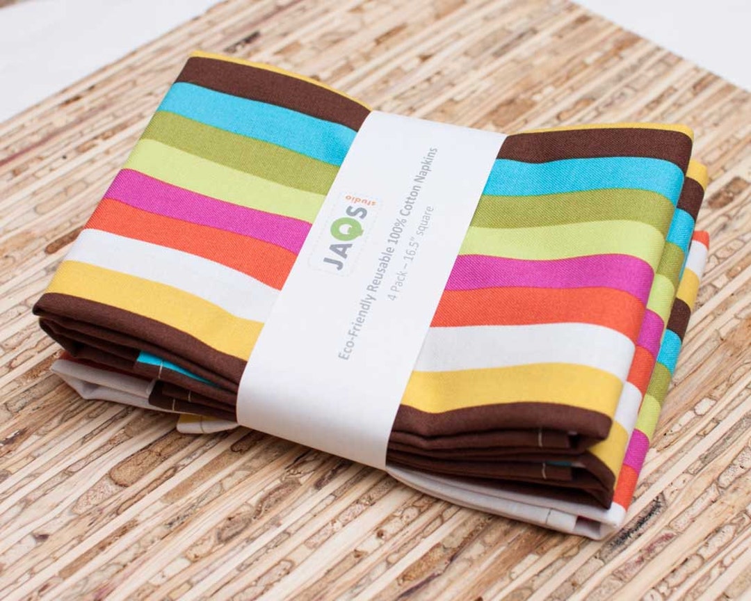 Large Cloth Napkins Set of 4 N962 Colorful Stripes Etsy