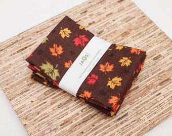 Large Cloth Napkins - Set of 4 - (N6470) - Brown Maples Leaves Modern Reusable Fabric Napkins