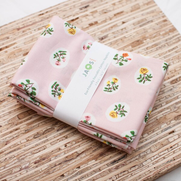 Large Cloth Napkins - Set of 4 - (N4081) - Roses Pink Modern Reusable Fabric Napkins