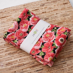 Large Cloth Napkins - Set of 4 (NA676) - Packed Red Poppies Modern Reusable Fabric Napkins