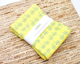 Large Cloth Napkins - Set of 4 - (NC739) - Bicycles Yellow Modern Reusable Fabric Napkins