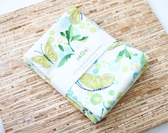 Large Cloth Napkins - Set of 4 - (NC461) -  Aqua Circles Butterflies on White Reusable Fabric Napkins
