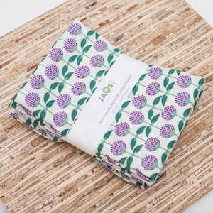 Large Cloth Napkins - Set of 4 - (N6070) - Purple Clover Flower Modern Reusable Fabric Napkins