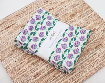 Large Cloth Napkins - Set of 4 - (N6070) - Purple Clover Flower Modern Reusable Fabric Napkins