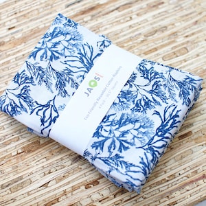 Large Cloth Napkins - Set of 4 - (NE351) - Sea Garden Blue on White Reusable Fabric Napkins