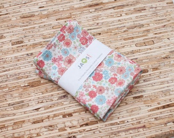 Small Cloth Napkins - Set of 4 - (N6587s) - Little Blue Pink Blossoms Reusable Cotton Fabric Napkins