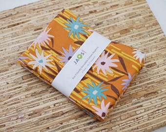 Large ORGANIC Cloth Napkins - Set of 4 (NC950) - Wildflowers Floral Mustard Modern Reusable Fabric Napkins
