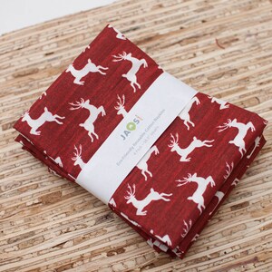 Large Cloth Napkins - Set of 4 - (NC562) - Christmas Reindeer Red Modern Reusable Fabric Napkins