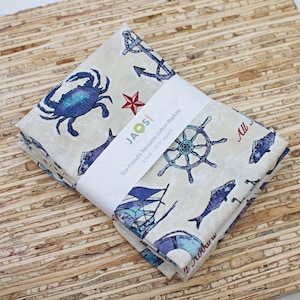 Large Cloth Napkins - Set of 4 - (NE531) - Ocean Nautical Life Modern Reusable Fabric Napkins