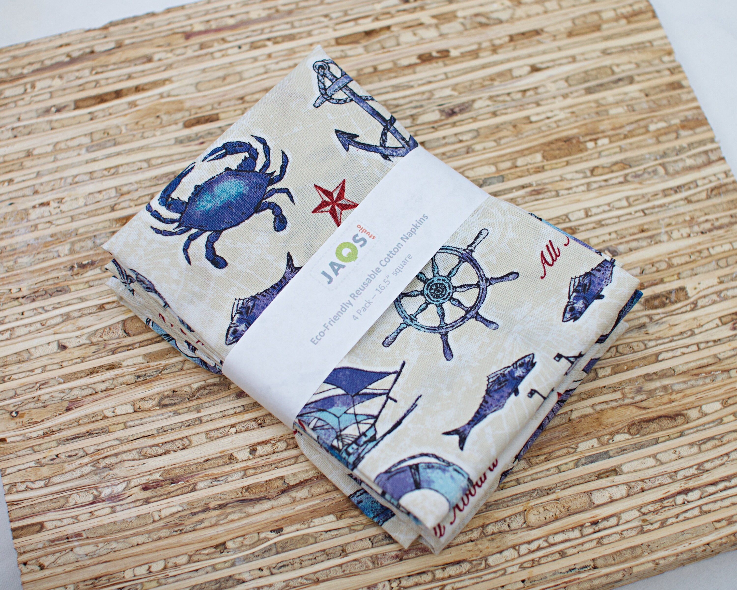 Large Cloth Napkins - Set of 4 - (NE531) - Ocean Nautical Life Modern Reusable Fabric Napkins