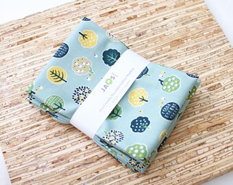 Large Cloth Napkins - Set of 4 - (ND770) - Cute Little Trees on Blue Aqua Reusable Fabric Napkins