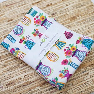 Large Cloth Napkins - Set of 4 (NG332) - Colorful Flowers in Vases Fabric Napkins