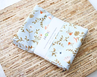 Large Cloth Napkins - Set of 4 - (NE622) - Flower Sprigs Toss on Lt Blue Reusable Fabric Napkins