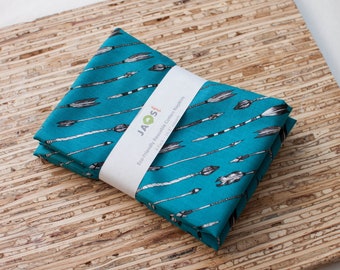 Large Cloth Napkins - Set of 4 (N7107) - Teal Turquoise Arrow Modern Reusable Fabric Napkins