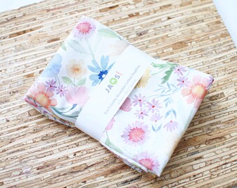 Large Cloth Napkins - Set of 4 - (NH790) - Soft Watercolor Florals on White Reusable Fabric Napkins