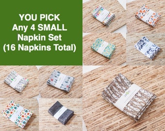 You Pick and Choose Any 4 SMALL Sized Pack Cloth Reusable Napkins - 4 SMALL SIZED Napkins Sets