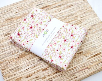 Large Cloth Napkins - Set of 4 - (NA913) - Cream Floral Reusable Fabric Napkins