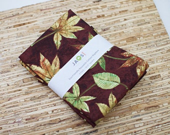 Large Cloth Napkins - Set of 4 - (N5520) - Wine Brown Leaves Reusable Fabric Napkins