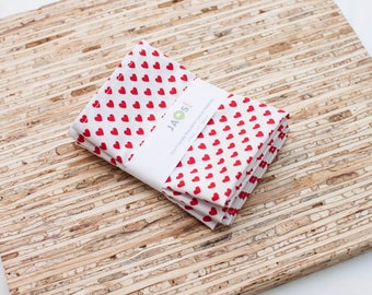 Servilletas de tela pequeñas - Juego de 4 - (N7233s) - Servilletas de tela de algodón reutilizables modernas con corazones rojos