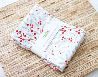 Large Cloth Napkins - Set of 4 - (NJ227) - Little Berries Branches on White Reusable Fabric Napkins