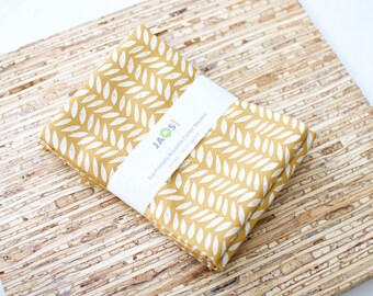 Large Cloth Napkins - Set of 4 - (NH950) - Mustard Yellow Leaf Sprig Stripe Reusable Fabric Napkins