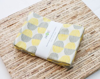 Large Cloth Napkins - Set of 4 - (N3815) - Yellow Brown Gray Round Modern Reusable Fabric Napkins