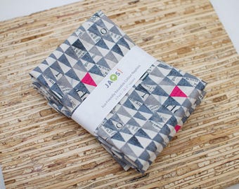 Large Cloth Napkins - Set of 4 - (N7946) - Grey Text Triangles Modern Reusable Fabric Napkins