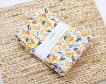 Large Cloth Napkins - Set of 4 - (NC729) - Yellow Orange Leaves on White Modern Reusable Fabric Napkins