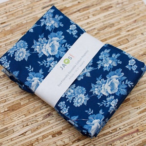Large Cloth Napkins - Set of 4 - (NB594) - Blue Rose Vines Cobalt Reusable Fabric Napkins