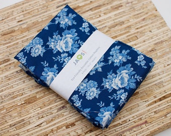 Large Cloth Napkins - Set of 4 - (NB594) - Blue Rose Vines Cobalt Reusable Fabric Napkins