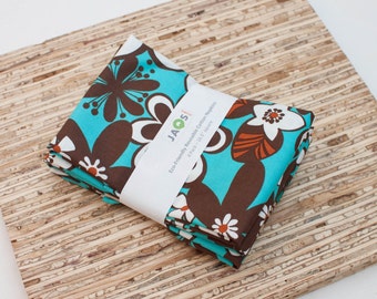 Large Cloth Napkins - Set of 4 - (N3654) - Satchi Bright Aqua Flower Modern Reusable Fabric Napkins
