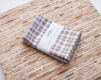 Small Cloth Napkins - Set of 4 - (N3857s) - Gray Plaid Modern Reusable Fabric Napkins