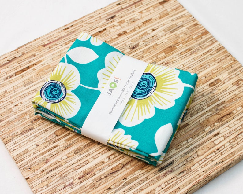 Large Cloth Napkins Set of 4 N3319 Aqua Teal Flower Etsy