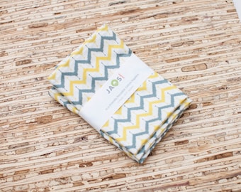 Small Cloth Napkins - Set of 4 - (N3982s) - Yellow Grey Zig Zag Reusable Cotton Fabric Napkins