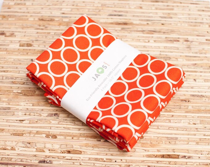 Large Cloth Napkins Set of 4 N333 Dark Orange Circle Modern Reusable