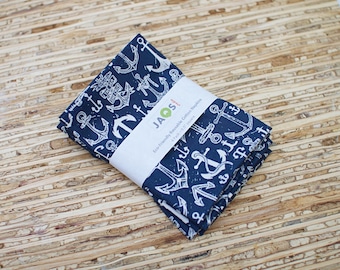 Small Cloth Napkins - Set of 4 - (ND471s) - Navy Blue Mixed Anchors Reusable Fabric Napkins