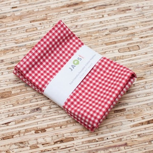 Small Cloth Napkins - Set of 4 (NC525s) - Cherry Red Little Plaid Print Modern Reusable Cotton Fabric Napkins