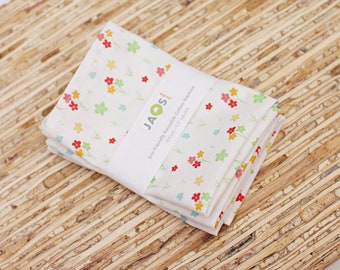 Small Cloth Napkins - Set of 4 - (ND140s) - Little Colorful Flowers White Fabric Napkins
