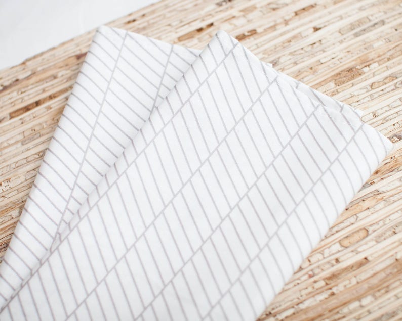 N4376 Set of 4 - - White Broken Herringbone Modern Reusable Fabric Napkins Large Cloth Napkins