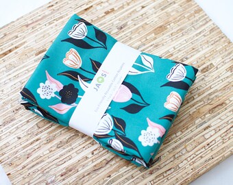 Large Cloth Napkins - Set of 4 - (NJ270) - Tulips on Teal Reusable Fabric Napkins