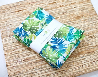 Large Cloth Napkins - Set of 4 - (NE000) - Tropical Leaves on White Modern Reusable Fabric Napkins