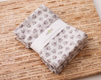 Large Cloth Napkins - Set of 4 (N8772) - Tossed Flowers Tan Grey Modern Reusable Fabric Napkins