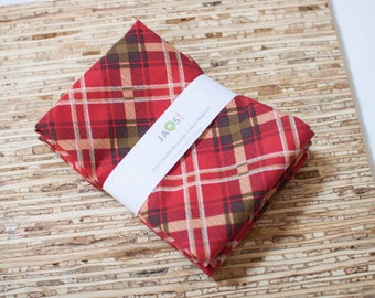 Large Cloth Napkins - Set of 4 (N7162) - Plaid Red Modern Reusable Fabric Napkins