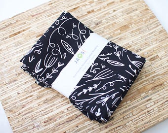 Large Cloth Napkins - Set of 4 - (NE231) - Outline Sprigs Leaves Black Reusable Fabric Napkins