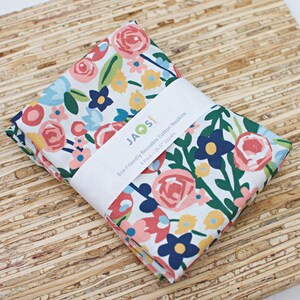 Large Cloth Napkins - Set of 4 - (NC821) - Packed Blooms on White Modern Reusable Fabric Napkins