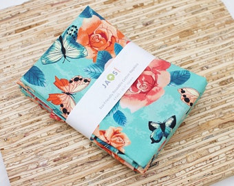 Large Cloth Napkins - Set of 4 - (N9577) - Rose Butterfly Teal Reusable Fabric Napkins