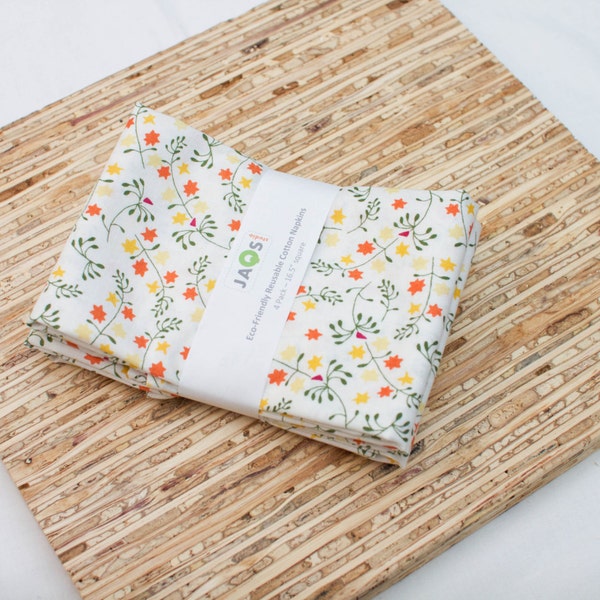Servilletas de tela grande - Set de 4 - (N3404) - flores amarillas dispersas servilletas de tela reutilizable moderno