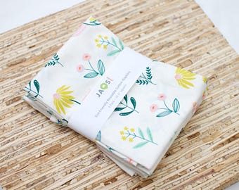 Grandes serviettes en tissu - Lot de 4 - (NG441) - Fleurs de cerisier sur serviettes en tissu réutilisables crème