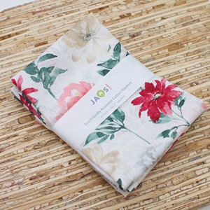Large Cloth Napkins - Set of 4 - (NC608) - Spring Floral White Reusable Fabric Napkins