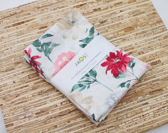 Large Cloth Napkins - Set of 4 - (NC608) - Spring Floral White Reusable Fabric Napkins